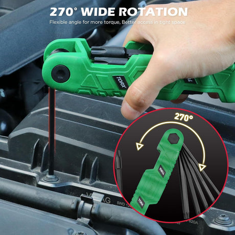 SEDY 11PCS Folding Torx Key Set with S2 Steel Construction, Ergonomic Handle, and Portable Folding Design for Auto, Bike, and DIY Repair