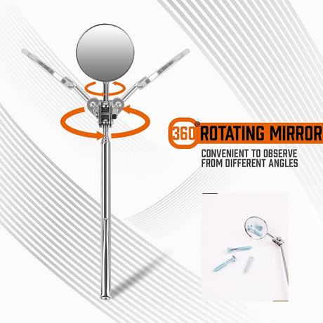 telescoping inspection mirror and magnetic pickup tool set with 360-degree swivel mirror for automotive repair, mechanic work and hard-to-reach spaces