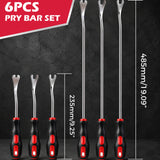 6-Piece Pry Bar Set with Hardened CR-V Steel Forked Tips, 9.25-Inch and 19.09-Inch Nail Puller Tools, Non-Slip Handles for Automotive and DIY Repairs