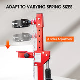 4.5 Ton hydraulic shock spring compressor with adjustable clamps and steel safety chain for car suspension and coil spring removal.