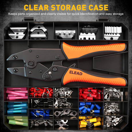 ELEAD ratcheting wire crimping tool kit with interchangeable jaws and terminal connectors assortment for electrical wiring repair