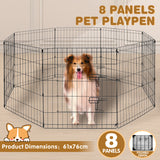 8 panel metal dog playpen 30 inch foldable pet exercise pen heavy duty puppy fence indoor outdoor with door double latch black
