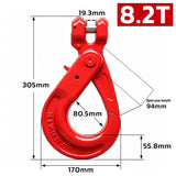 G80 clevis self-locking lifting hook with powder-coated finish and secure locking gate for chain rigging, hoisting and material handling