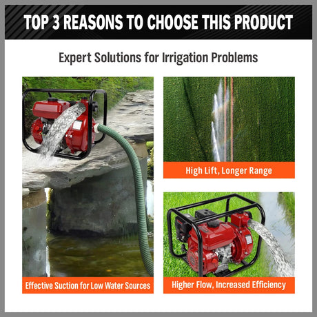 2 inch gasoline water pump with 7.5HP engine and steel frame for irrigation drainage and water transfer