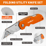 4Pc Folding Utility Knife Set | Quick-Change Box Cutter with 10 Extra Blades | Includes Storage Bag