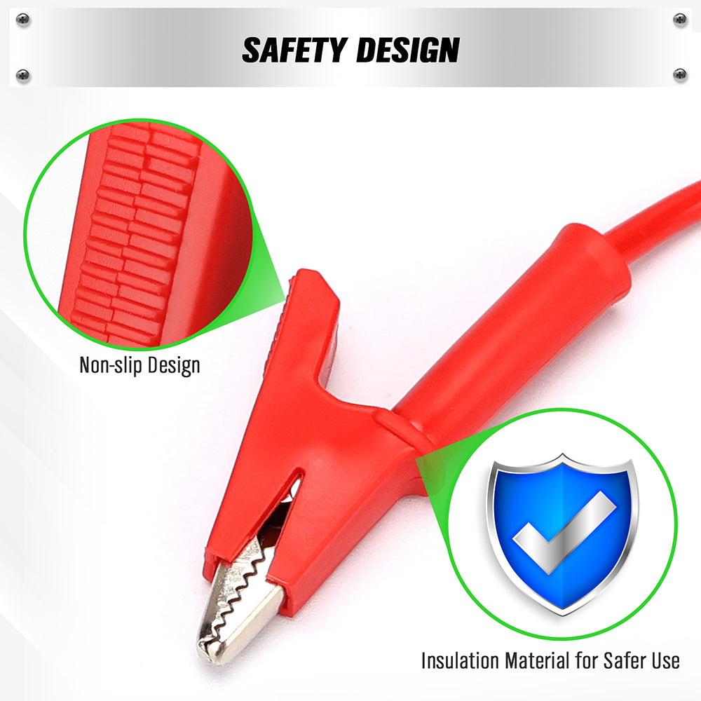 1.2m alligator clip test leads set with insulated silicone wires for multimeter and circuit testing – 1000V 15A rated professional tool.