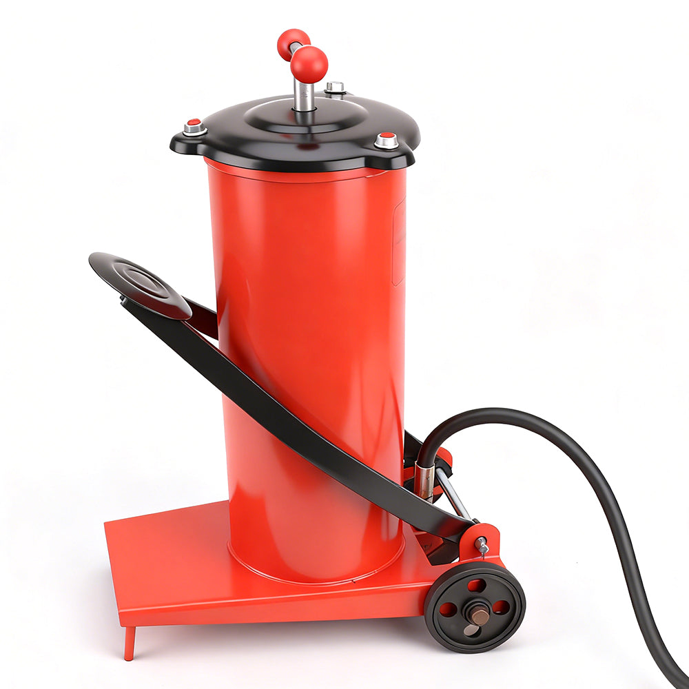8L foot-operated grease injector with heavy-duty hose and metal grease nozzle