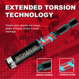 1/4 inch impact magnetic bit holder with quick change hex shank, double locking mechanism, strong magnetic tip and torsion zone, available in 2.5 inch, 3 inch and 6 inch lengths for impact drivers and power drills.