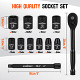 12-Piece 3/8 Inch Drive Ratchet Socket Wrench Set with Metric Sockets 8mm-18mm, 72 Tooth Quick Release Ratchet and 6 Inch Extension Bar