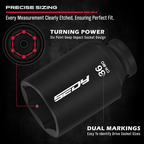 11Pcs Metric Deep Impact Socket Set with Adapter for High-Torque Wheel Axle Nut Wrench Tasks