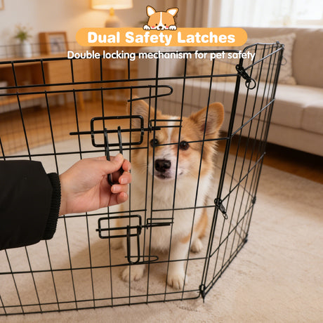 8 panel metal dog playpen foldable pet exercise pen with door safety latch indoor outdoor puppy fence black wire enclosure
