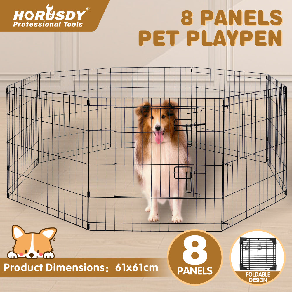 8 panel metal dog playpen foldable pet exercise pen with door safety latch indoor outdoor puppy fence black wire enclosure