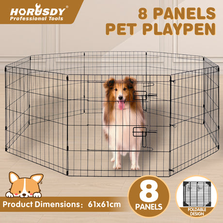 8 panel metal dog playpen foldable pet exercise pen with door safety latch indoor outdoor puppy fence black wire enclosure