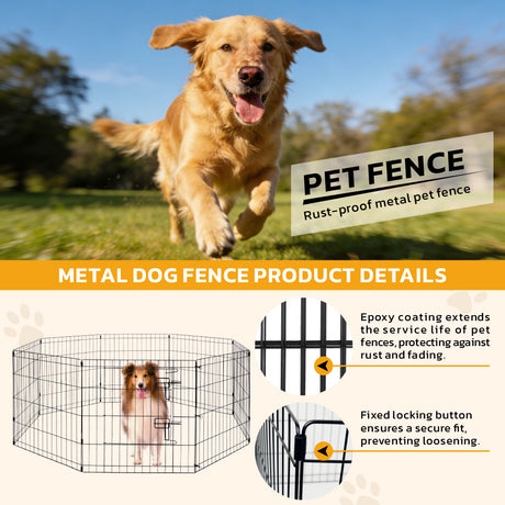 8 panel metal dog playpen foldable pet exercise pen with door safety latch indoor outdoor puppy fence black wire enclosure