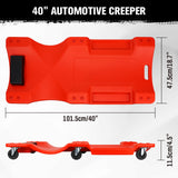 40-inch plastic mechanic creeper with padded headrest, tool trays and 360 degree swivel casters for automotive repair