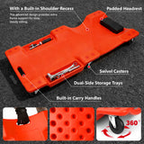 40-inch plastic mechanic creeper with padded headrest, tool trays and 360 degree swivel casters for automotive repair