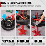 Portable manual tire changer bead breaker tool for cars, trucks, and motorcycles, featuring a durable red steel frame for easy tire removal and installation.