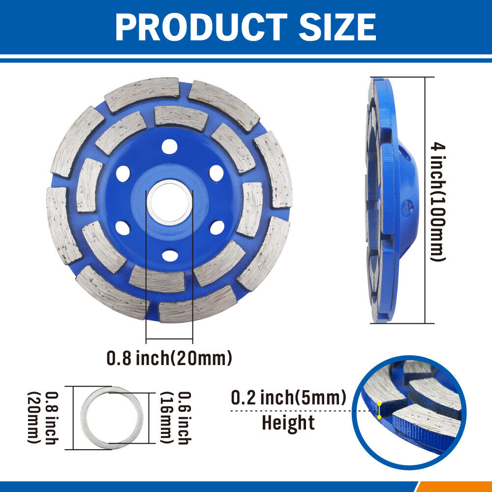 High-Durability Diamond Coated Grinding Cup Wheel - 125mm and 100mm, Ideal for Masonry, Marble, Tile, Concrete, Granite, Ceramic