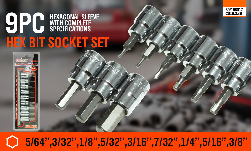 Close-up of HORUSDY SAE Hex Bit Sockets with Holding Function and Size Markings