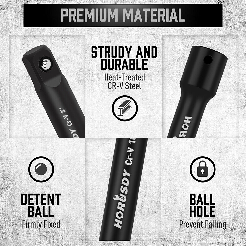 HORUSDY  Impact Extension Bar Set - Cr-V, 1/4", 3/8", 1/2" Drive with Socket Adaptor Reducers