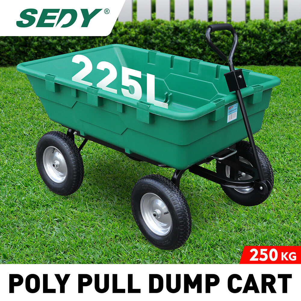 225L Poly Pull Dump Cart with 250kg Capacity, Pneumatic Tires, and Pivoting Steering by SEDY