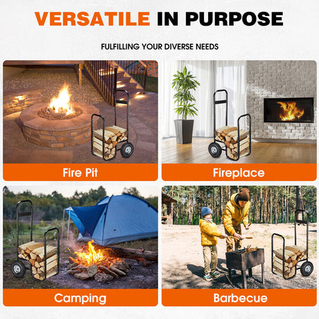 HORUSDY heavy-duty firewood cart with 150kg load capacity, sturdy frame, and large rubber wheels, perfect for transporting wood