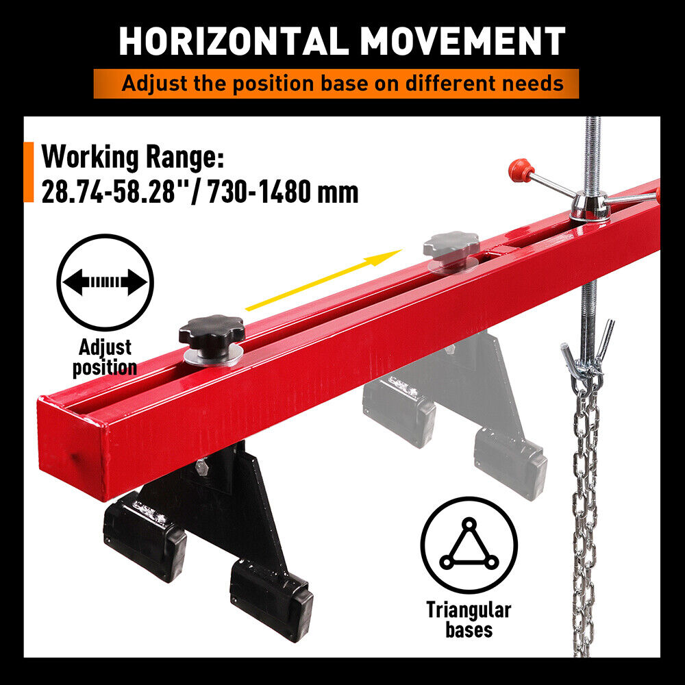 Adjustable engine support bar transverse hoist with dual steel beams and 1100LBS load capacity