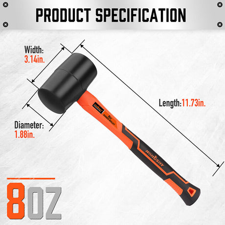 HORUSDY 2pcs Rubber Mallet Hammer Set with 8oz and 16oz Fiberglass Handles - Durable, Shock Absorbing, Wear-Resistant, Ideal for Woodworking and Camping