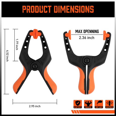 Set of 16 Heavy-Duty 5-Inch HORUSDY Rubber and Nylon Spring Clamps - Ergonomic Non-Slip Grip for Woodworking and DIY Projects