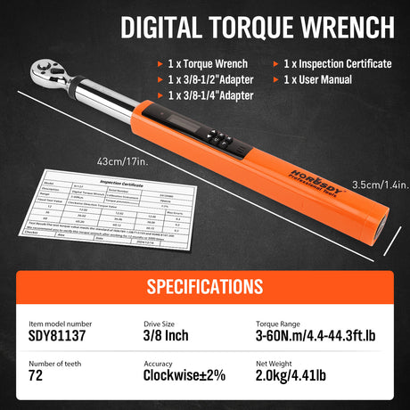 Professional digital torque wrench with bidirectional measurement, 4-unit switching & ISO-certified calibration - HORUSDY Tools Australia