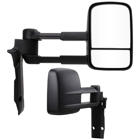 Manual fold extendable tow mirrors for Toyota Land Cruiser 70-79 series (1984-2022), dual glass with black textured finish