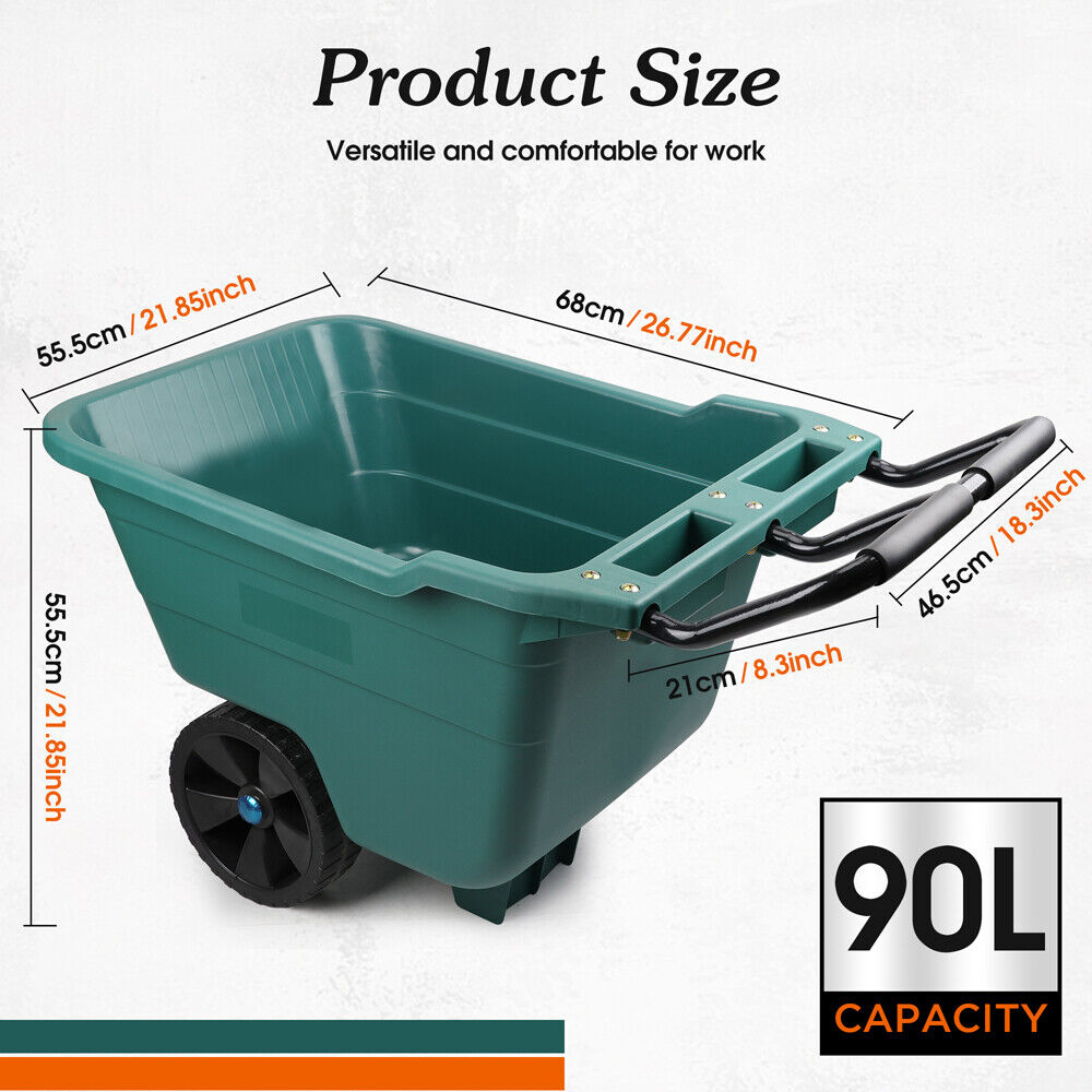 90L Garden Garbage Cart with Ergonomic Handle and Durable Tires by HORUSDY