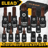 16-piece Torx bit socket set with S2 steel and CR-V, includes 1/4", 3/8", and 1/2" drive sizes, ideal for automotive and mechanical work