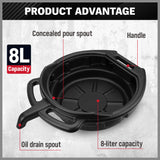 SEDY 8L Oil Change Pan Black with Portable Handle and Anti-Spill Design