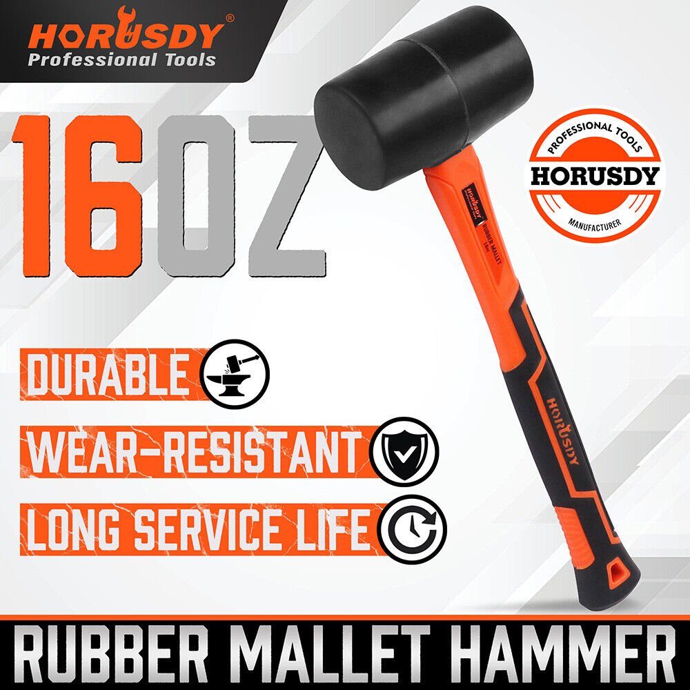 HORUSDY 16oz Rubber Double-Faced Hammer with Non-Slip Fiberglass Handle - Ideal for Tent Stakes and Woodworking