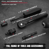 SEDY 64-piece socket and bit wrench set with CR-V steel sockets, universal joint, ratchet handle, and hard carry case for automotive and home tool kits