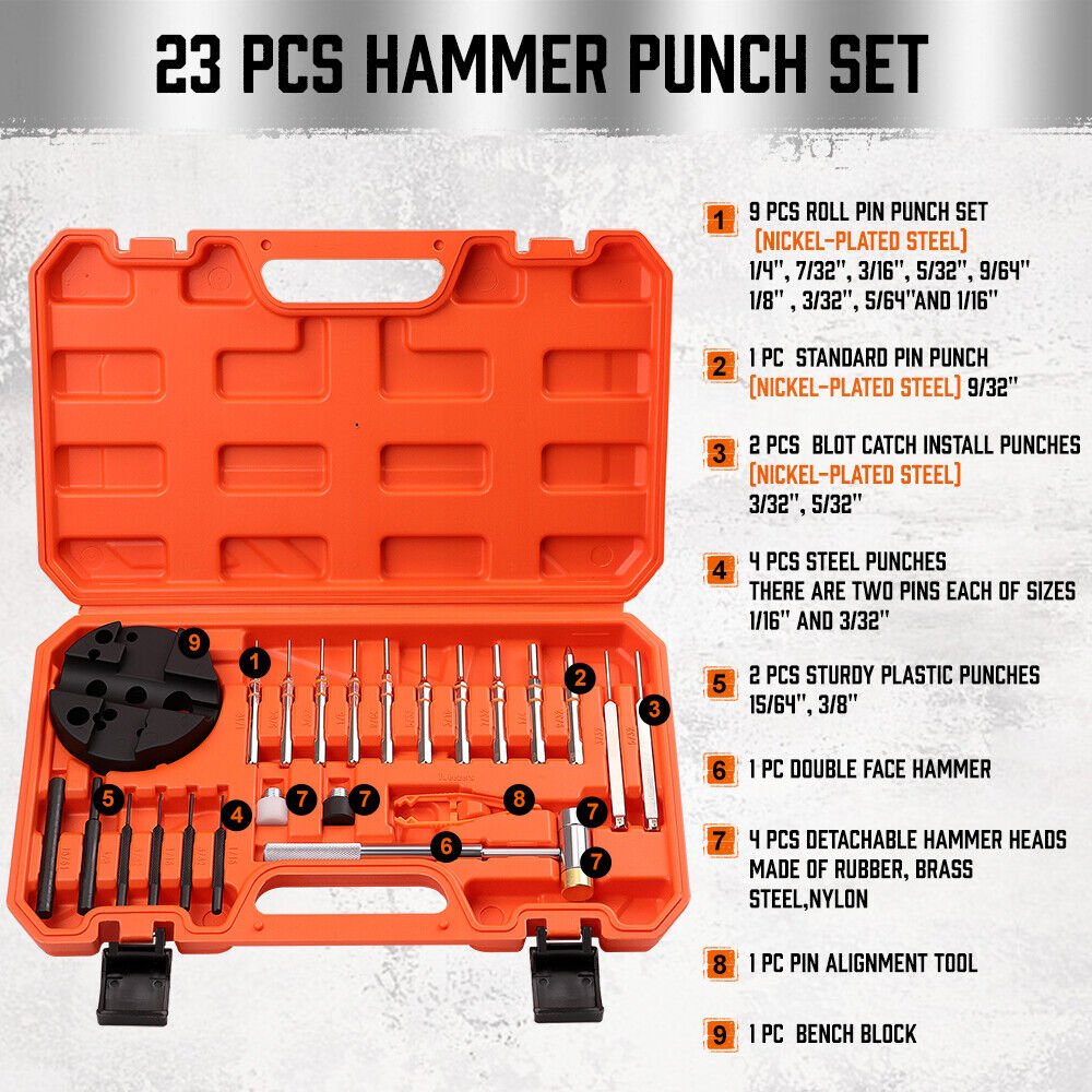 23 Pieces Hammer Punch Set & Bench Block - Comprehensive Tool Kit