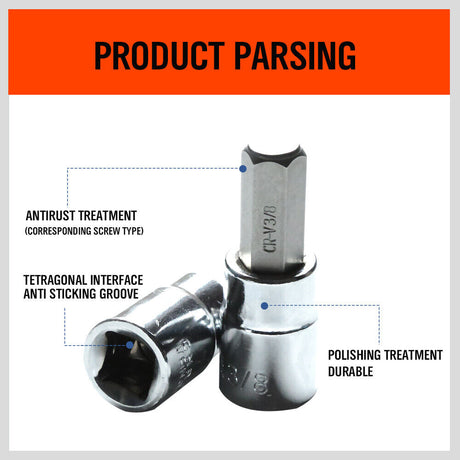 Close-up of HORUSDY SAE Hex Bit Sockets with Holding Function and Size Markings