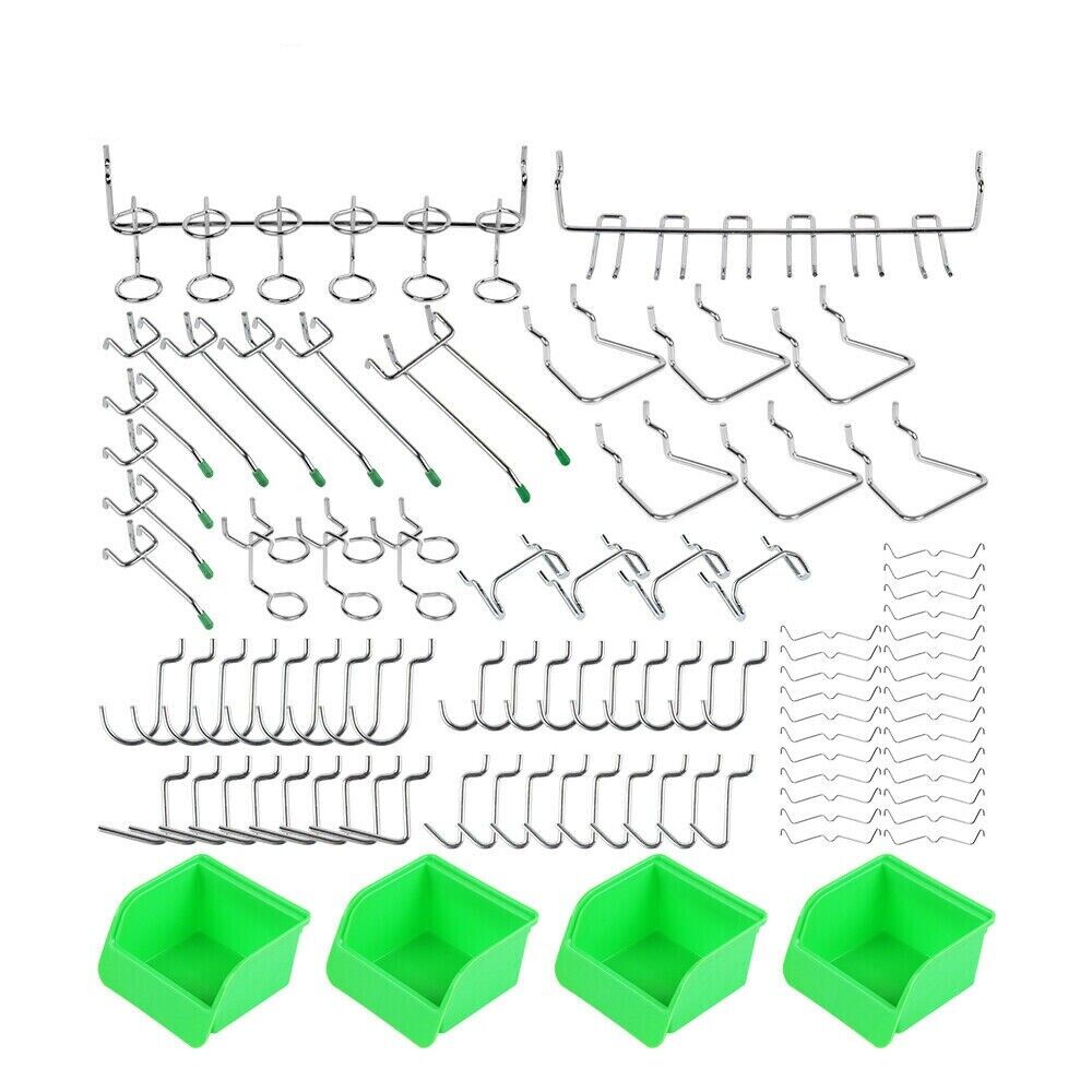 SWANLAKE 90PC Pegboard Hooks Storage Bin Hanger Locks Parts Holder Steel Tray Organizer