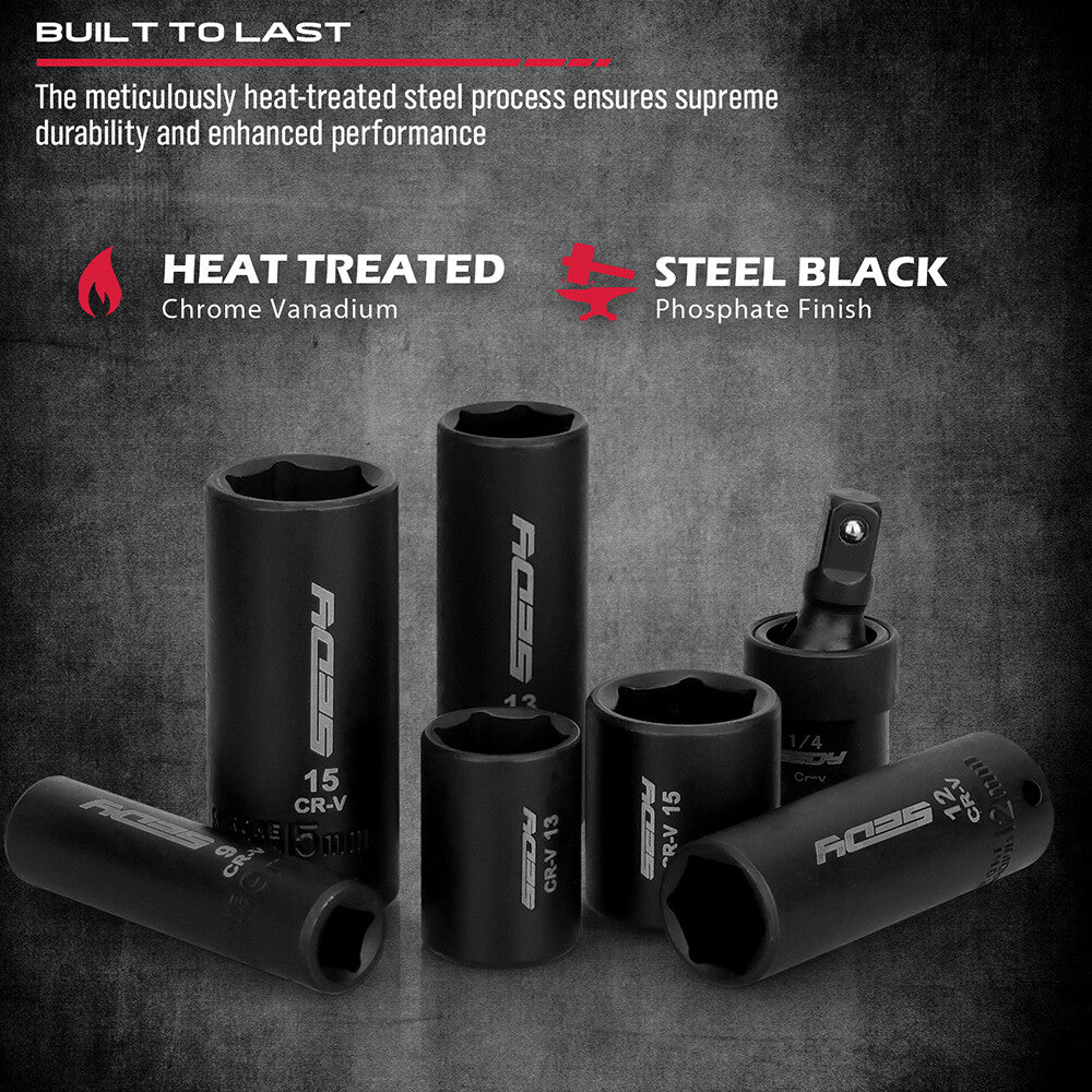 SEDY 64-piece socket and bit wrench set with CR-V steel sockets, universal joint, ratchet handle, and hard carry case for automotive and home tool kits