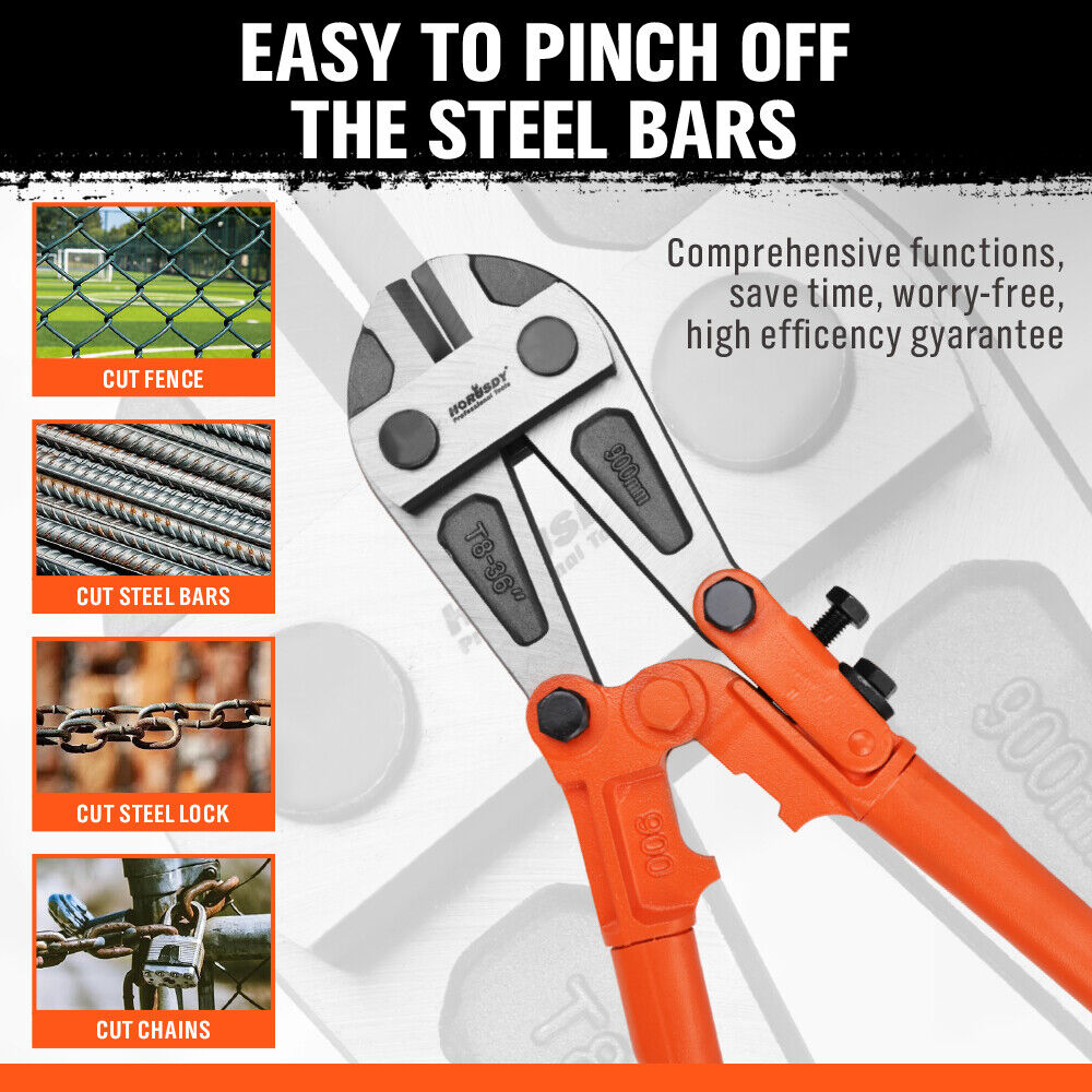 36 inch bolt cutter with CR-V steel jaws and non-slip handles for cutting rods, chains, fences and padlocks