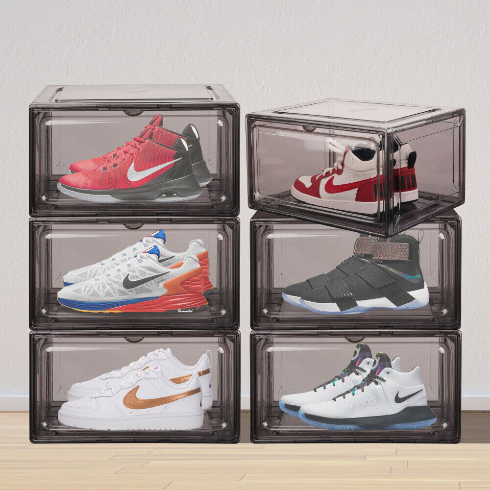 HORUSDY Transparent Black Acrylic Shoe Boxes for Sneaker Display and Storage, Stackable Design with Magnetic Closure