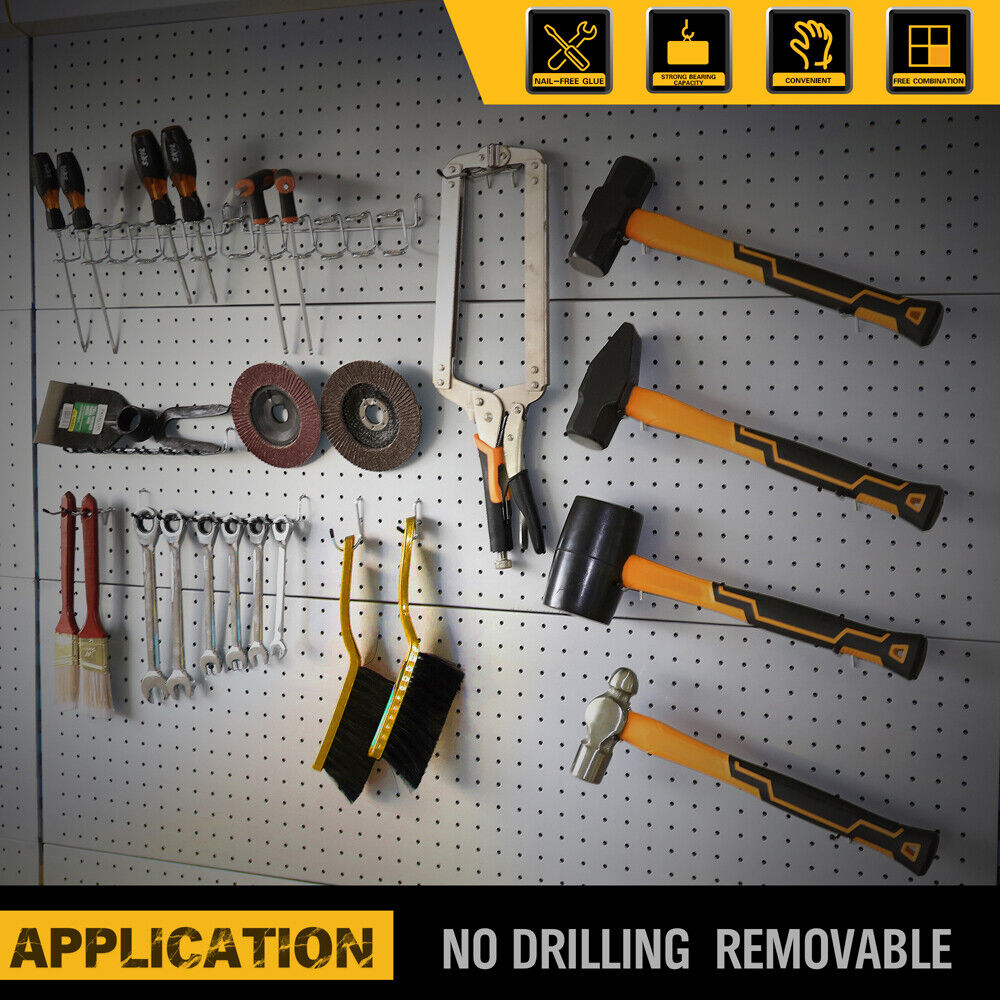 HORUSDY 260-piece pegboard hooks assortment with 17 types of hooks, bins, and peg locks for efficient tool organization