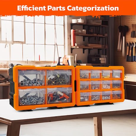 Wall-mountable modular parts organizer with 16 drawers for garage tools and hardware storage - HORUSDY Professional Tools Australia