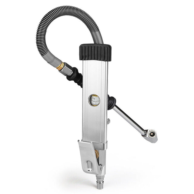 Handheld tire inflator with digital pressure gauge, dual head chucks, and TPMS compatibility for accurate inflation and deflation.