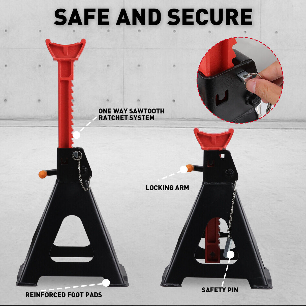 Horusdy 6-Ton car jack stand with double safety locking system, heavy-duty vehicle support, adjustable height