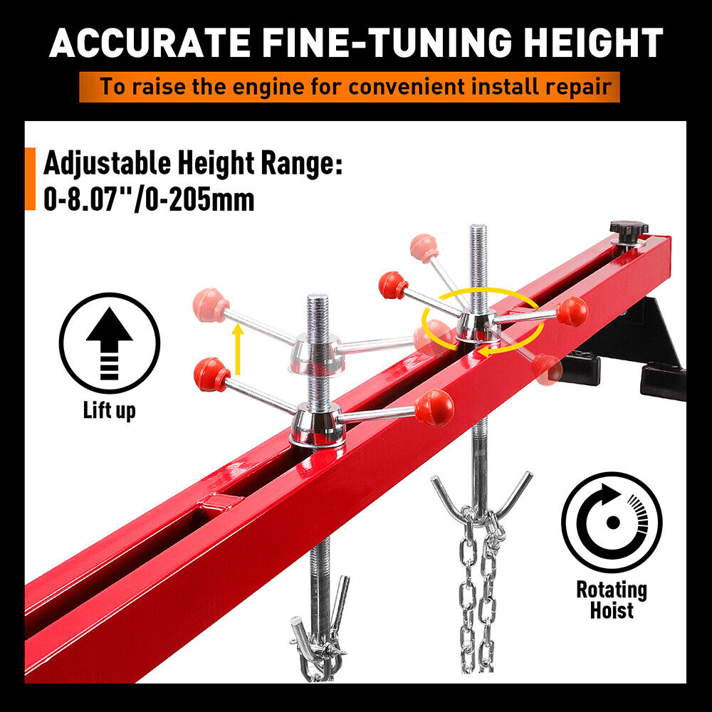 Adjustable engine support bar transverse hoist with dual steel beams and 1100LBS load capacity