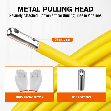 100M HORUSDY fiberglass fish tape cable puller with 4.5mm diameter for wire installation, featuring a non-conductive, durable design with stabilised support.