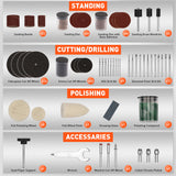 HORUSDY 308-piece rotary accessories kit compatible with Dremel tools, includes sanding, grinding, polishing, and cutting tools with organised storage case.
