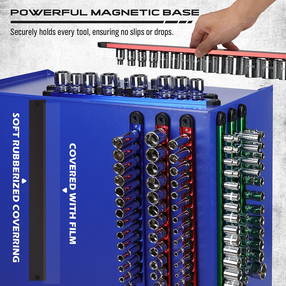 Magnetic Socket Organizer Rail Set with Adjustable Clips for Tool Storage